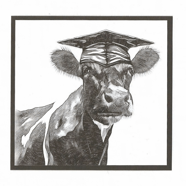 Quirky Cow ‘Herd You’ve Passed’ Graduation card. 135mmx135mm. Fun design with a Cow in a Graduation cap.
