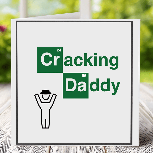 Father’s Day card with a Cracking Dad ‘Cheering’ theme in vibrant green, framed in black