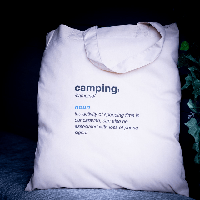Tote Bag, camping themed - Caravan, Campervan or Tent. 100% Polyester, size 41cm x 37cm.