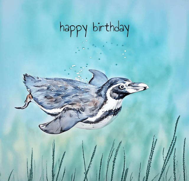 Penguin Birthday Card, can be personalised. Handmade. 
