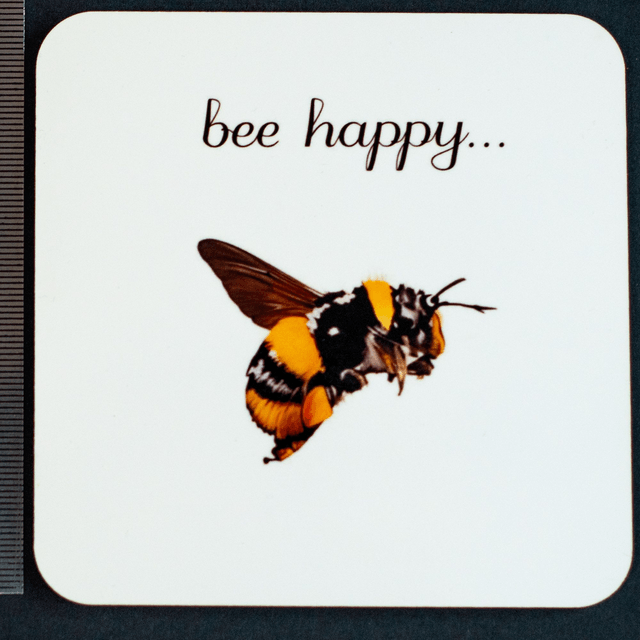 Bumblebee Coaster - Vibrant colours with a glossy finish. 9.8cm x 9.8cm x 0.4cm