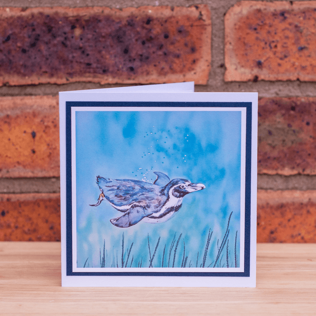 Penguin Birthday Card, can be personalised. Handmade. 
