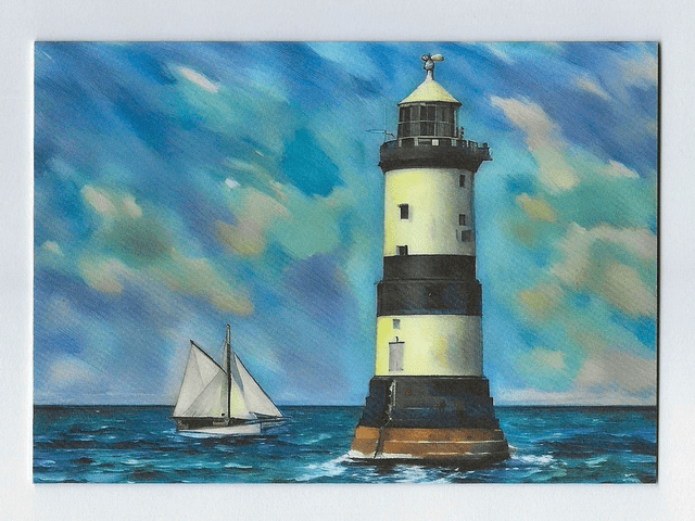 Penmon Point Lighthouse Card. Soft Pastel Tones. 148mmx105mm.