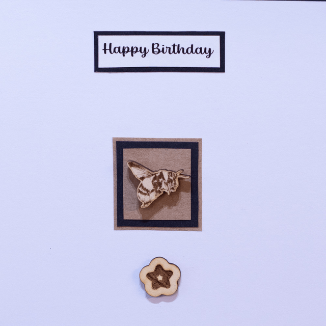 Wooden Bumblebee Birthday Card, can be personalised.