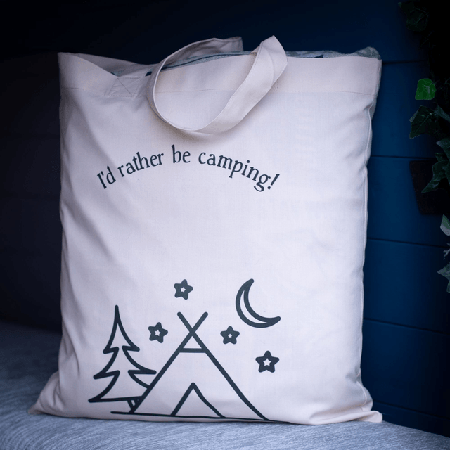 Tote Bag, camping themed - Caravan, Campervan or Tent. 100% Polyester, size 41cm x 37cm.