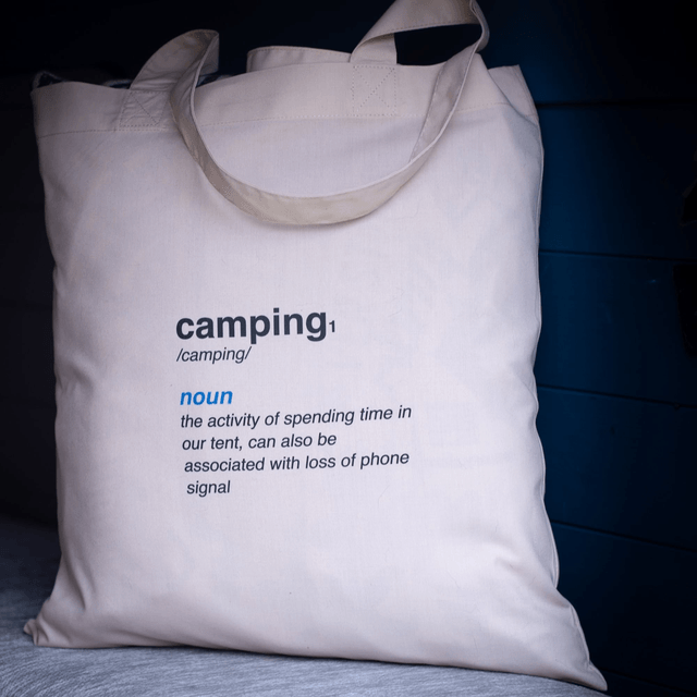 Tote Bag, camping themed - Caravan, Campervan or Tent. 100% Polyester, size 41cm x 37cm.