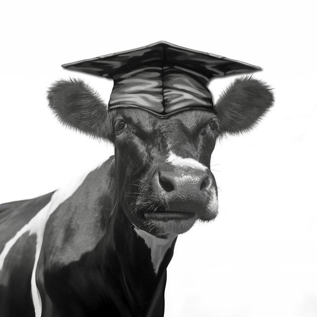 Quirky Cow ‘Herd You’ve Passed’ Graduation card. 135mmx135mm. Fun design with a Cow in a Graduation cap.