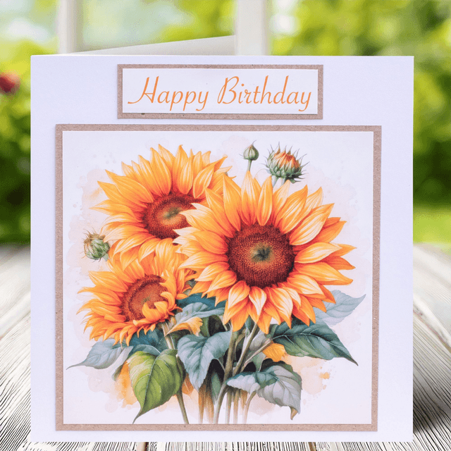 Personalised card with Sunflowers, in vibrant tones. A digital sketch from my photo. 