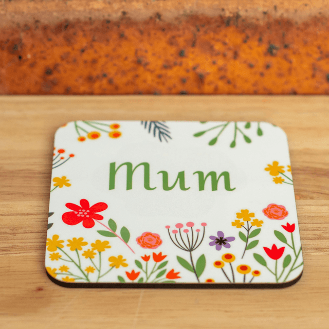 Mum floral Coaster - Vibrant colours with a glossy finish. 9cm x 9cm x 0.4cm