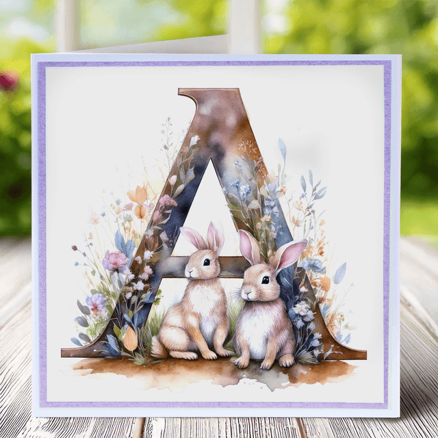 Birthday, initial letter card with Woodland Bunny Rabbit theme.