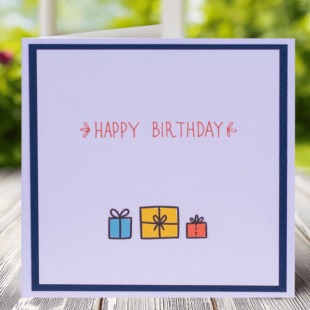 Happy Birthday Card with Vibrant colours, navy border