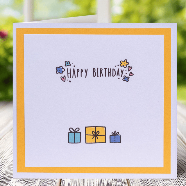 Happy Birthday Card with Vibrant colours, yellow border 