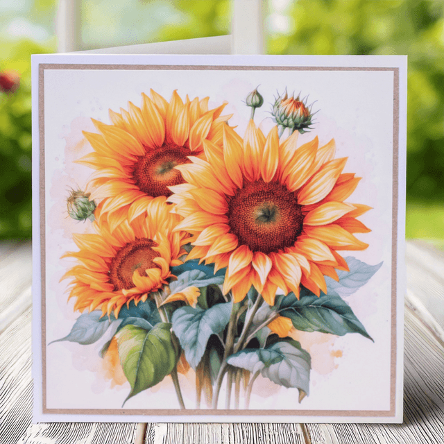 Personalised card with Sunflowers, in vibrant tones. A digital sketch from my photo.