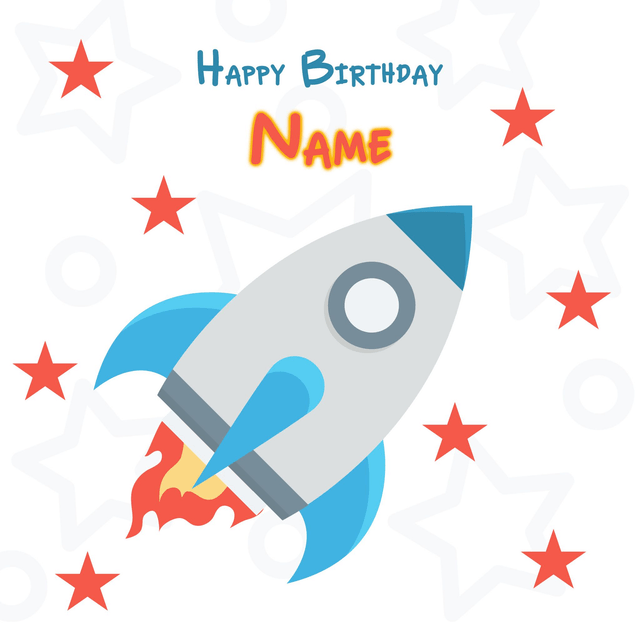 Personalised Children’s Birthday Rocket card in vibrant tones.